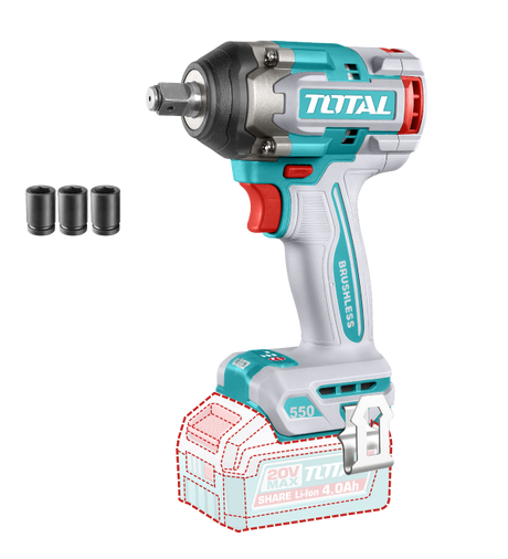 Toate produsele, Masina de insurubat cu impact pe acumulator TOTAL, 20V, prindere patrata 1/2", cuplu strangere 550V, 2500rpm, 3500bpm, fara acumulator si incarcator, 2, atomico.ro
