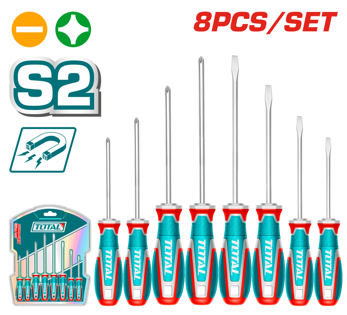 Set surubelnite TOTAL 8 piese SL/PH, otel S2, 2, atomico.ro