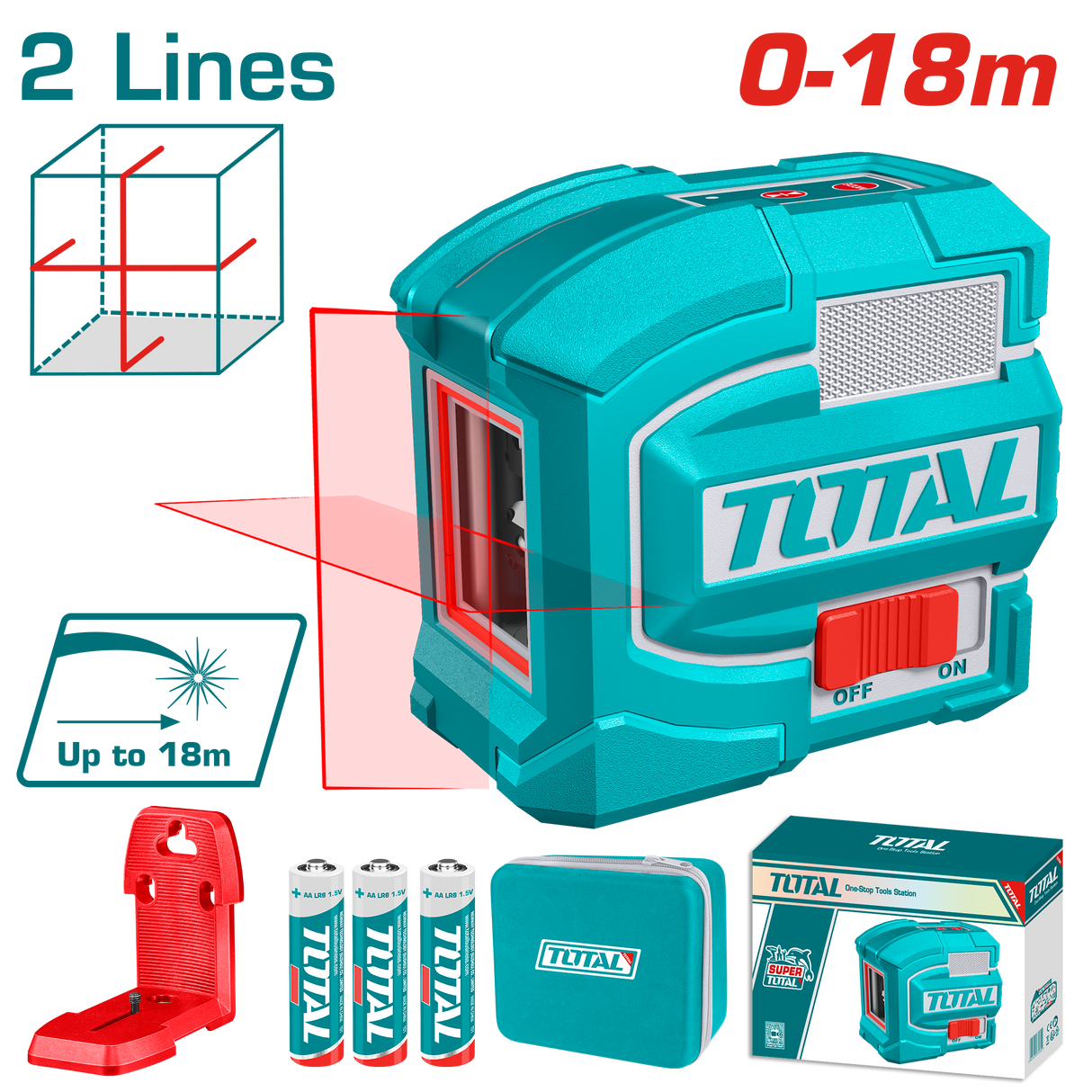 Nivela laser TOTAL rosu 18 m, autonivelare, linii orizontale si verticale, suport magnetic, 6, atomico.ro