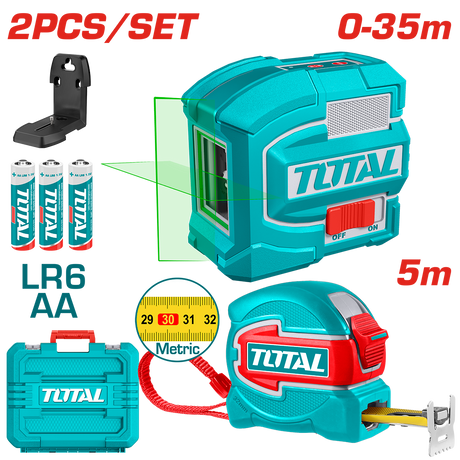 Rulete si telemetre, Kit TOTAL Nivela laser verde 35 m cu Ruleta 5 m, atomico.ro