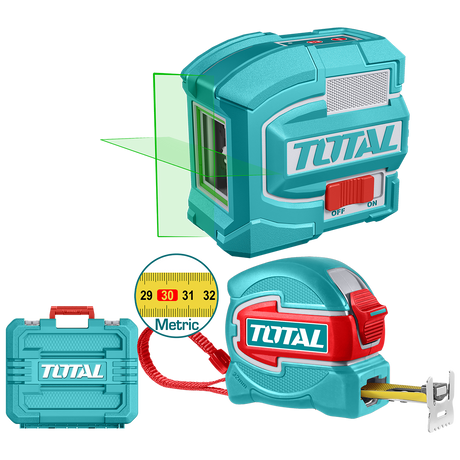 Rulete si telemetre, Kit TOTAL Nivela laser verde 35 m cu Ruleta 5 m, atomico.ro
