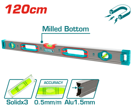 https://www.atomico.ro/scule-si-unelte-de-mana/scule-constructii/nivele, Nivela cu bula TOTAL, 120cm, precizie 0.5mm INDUSTRIAL, 2, atomico.ro