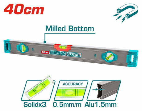 https://www.atomico.ro/scule-si-unelte-de-mana/scule-constructii/nivele, Nivela magnetica cu bula Total - 40cm Industrial, 2, atomico.ro