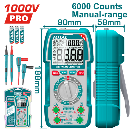 Scule electricieni, Multimetru digital TOTAL True RMS 6000 counts, tensiune 1000V, curent 10A, NCV, capacitate si frecventa, 2, atomico.ro