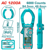 Clampmetru digital TOTAL – True RMS, 6000 count, masurare AC/DC, ecran color, -40°C~1000°C