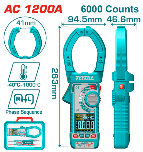 Oferta Zilei, Clampmetru digital TOTAL – True RMS, 6000 count, masurare AC/DC, ecran color, -40°C~1000°C, 2, atomico.ro
