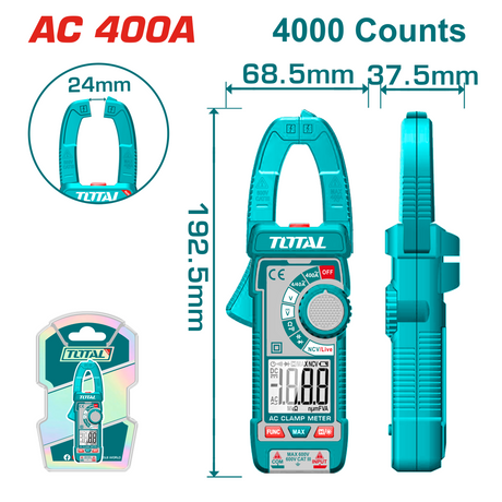 Atomico, Cleste ampermetric digital TOTAL True RMS 6000 puncte, AC/DC 10A, NCV, tensiune 1000V, capacitate si frecventa, atomico.ro