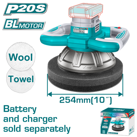 Masini de lustruit si polisat, Masina de polisat TOTAL 20V, taler 254 mm, excentric 5 mm (NU INCLUDE ACUMULATOR), 2, atomico.ro