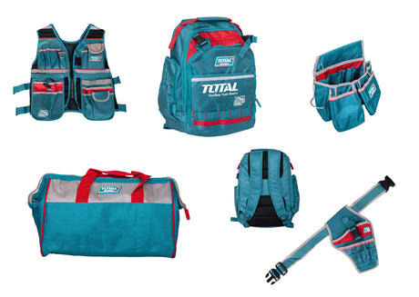 Depozitare, transport si protectie, Set transport unelte TOTAL 5 piese rucsac, geanta, vesta, centura, suport bormasina, 1, atomico.ro