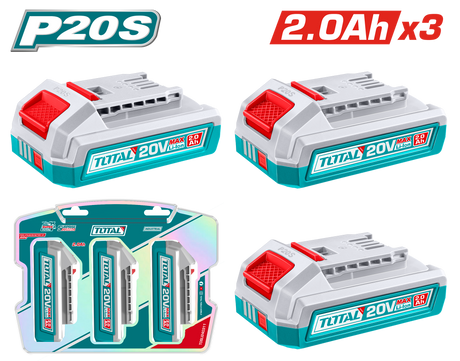Acumulatori si incarcatoare, Kit 3 acumulatori TOTAL 20V, 2.0Ah, Li-Ion, compatibil P20S, atomico.ro
