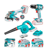 Kit combo TOTAL 20V - Polizor unghiular, masina de gaurit, suflanta (include 2 acumulatori, 1 incarcator)