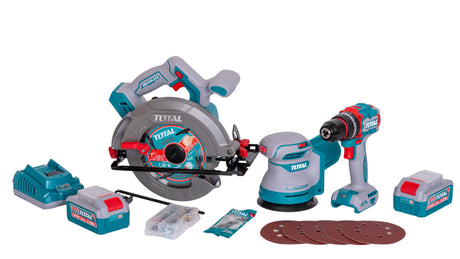 Scule electrice, Kit Combo TOTAL 20V – Fierastrau circular, Slefuitor , Masina de gaurit cu percutie + 2 acumulatori 4.0Ah si incarcator, 1, atomico.ro