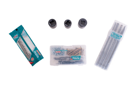 Unelte sezoniere, Kit Combo TOTAL 20V – Bormasina cu percutie, Masina de insurubat cu impact, Polizor unghiular, Ciocan rotopercutor, Fierastrau circular, Suflanta, Slefuitor, Pistol cu aer cald, Lampa de lucru pe acumulator - include 2 baterii, incarcator si accesorii, 18, atomico.ro