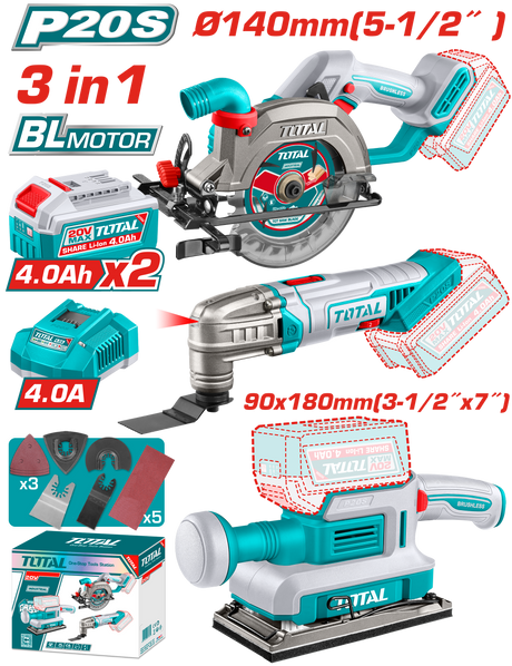 Polizor Unghiular - Flexuri, Kit combo TOTAL 20V cu Fierastrau circular, Unealta multifunctionala si Slefuitor, atomico.ro