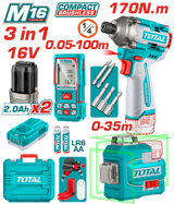 Kit combo TOTAL 16V – masina de insurubat, nivela laser 3D si telemetru laser