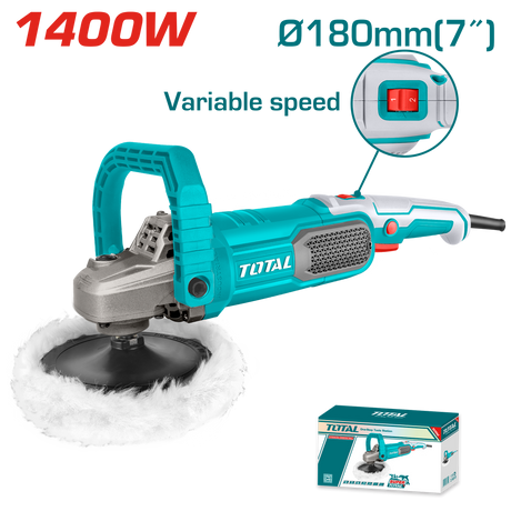 Masini de lustruit si polisat, Polizor pentru slefuit TOTAL 180mm, 1400W – viteza variabila, maner D, disc si accesorii incluse, atomico.ro
