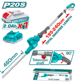 Trimmer pentru gard viu TOTAL 20V, lama 460 mm, extensibil 2.4 m, motor brushless, include acumulator si incarcator