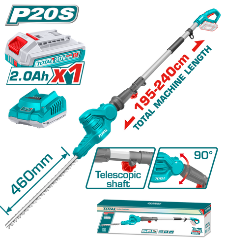 Toate produsele, Trimmer pentru gard viu TOTAL 20V, lama 460 mm, extensibil 2.4 m, motor brushless, include acumulator si incarcator, 1, atomico.ro