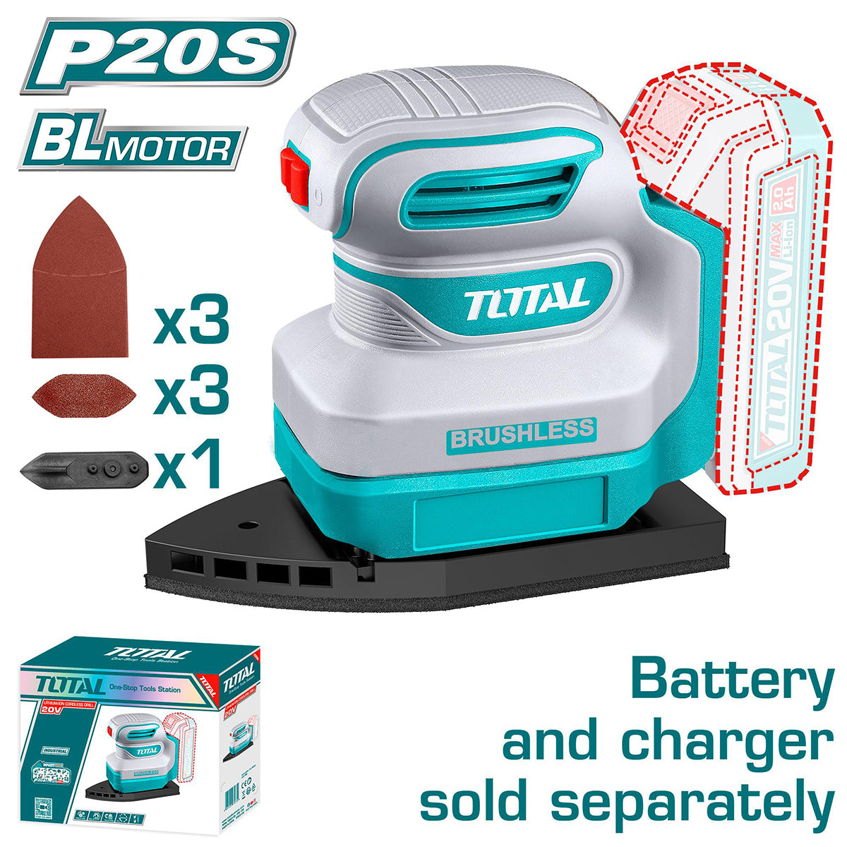 Masina de slefuit cu talpa delta pentru colturi TOTAL 20V, 2, atomico.ro