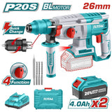 TOTAL - CIOCAN ROTOPERCUTOR - 2J - LI-ION - 20V - MOTOR FARA PERII CU ACUMULATOR SI ACCESORII