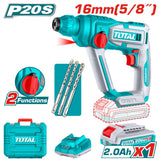 Ciocan rotopercutor TOTAL 20V, 1.5J, SDS Plus, 16 mm beton, acumulator 2.0Ah si incarcator incluse