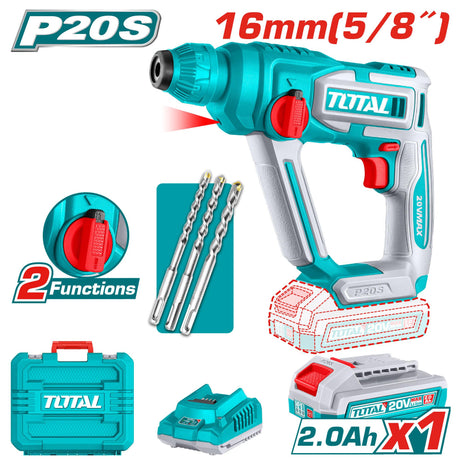 Ciocan Rotopercutor, Ciocan rotopercutor TOTAL 20V, 1.5J, SDS Plus, 16 mm beton, acumulator 2.0Ah si incarcator incluse, 2, atomico.ro