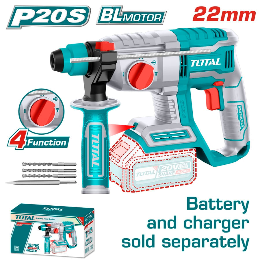 Ciocan rotopercutor TOTAL - 2J - LI-ION - 20V - MOTOR FARA PERII INDUSTRIAL, 5, atomico.ro