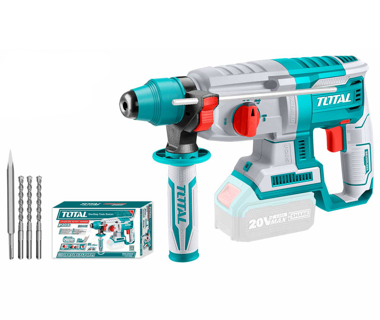Ciocan rotopercutor TOTAL, Li-Ion 20V, 2.5J, prindere SDS Plus (nu include acumulator), 1, atomico.ro