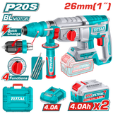 Ciocan rotopercutor TOTAL 20V brushless, 2.5J, SDS Plus, cu 2 acumulatori, incarcator si accesorii