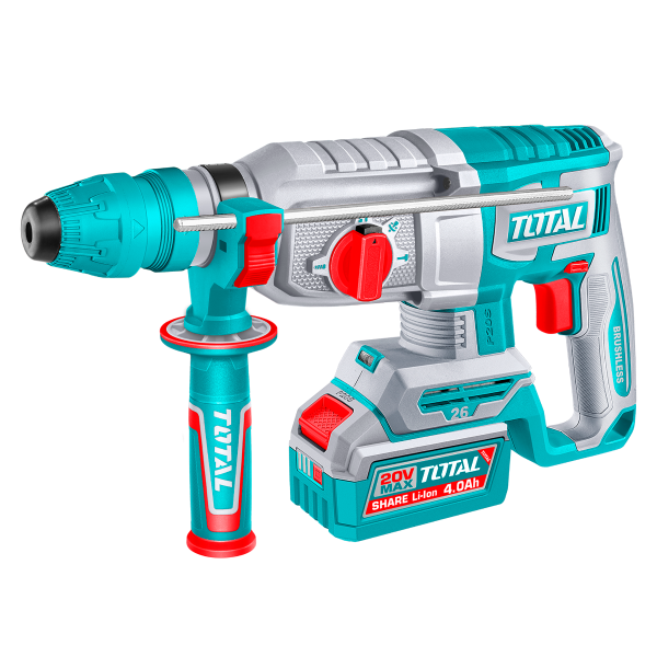 Ciocan rotopercutor TOTAL 20V brushless, 2.5J, SDS Plus, cu 2 acumulatori, incarcator si accesorii, 1, atomico.ro