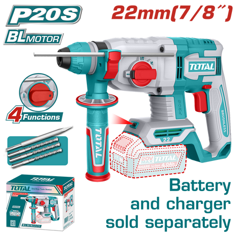 Oferta Zilei, Ciocan rotopercutor Total Li-Ion 20V, 2.0J, motor fara perii, 5400 bpm, 1100 rpm, 2, atomico.ro