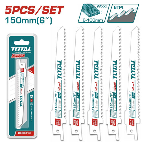 Total, Set 5 buc lame fierastrau sabie Total pentru lemn 150mm 6TPI, atomico.ro