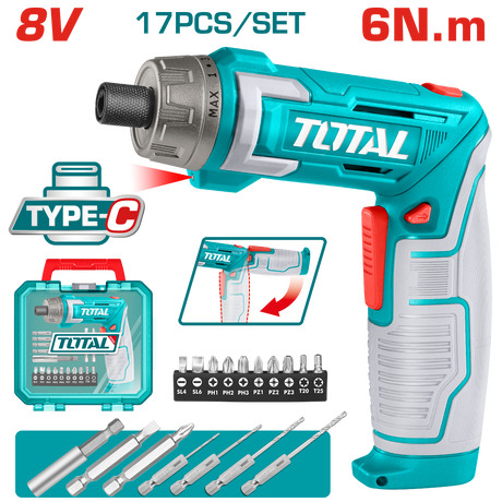 Scule electrice, Surubelnita electrica TOTAL 8V Li-Ion – USB-C, maner reglabil, set 16 accesorii, 2, atomico.ro
