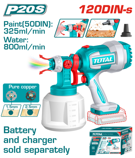 Total, Pistol de vopsit TOTAL 20V Li-Ion, debit maxim 800 ml/min, rezervor 1000 ml, acumulatorul si incarcatorul se vand separat, 2, atomico.ro