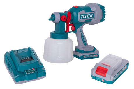 Pistoale aer cald/de lipit/de vopsit, Pistol de vopsit TOTAL 20V – Rezervor 1000 ml, Debit 800 ml/min, Pulverizare reglabila (include cu acumulator si incarcator), 1, atomico.ro