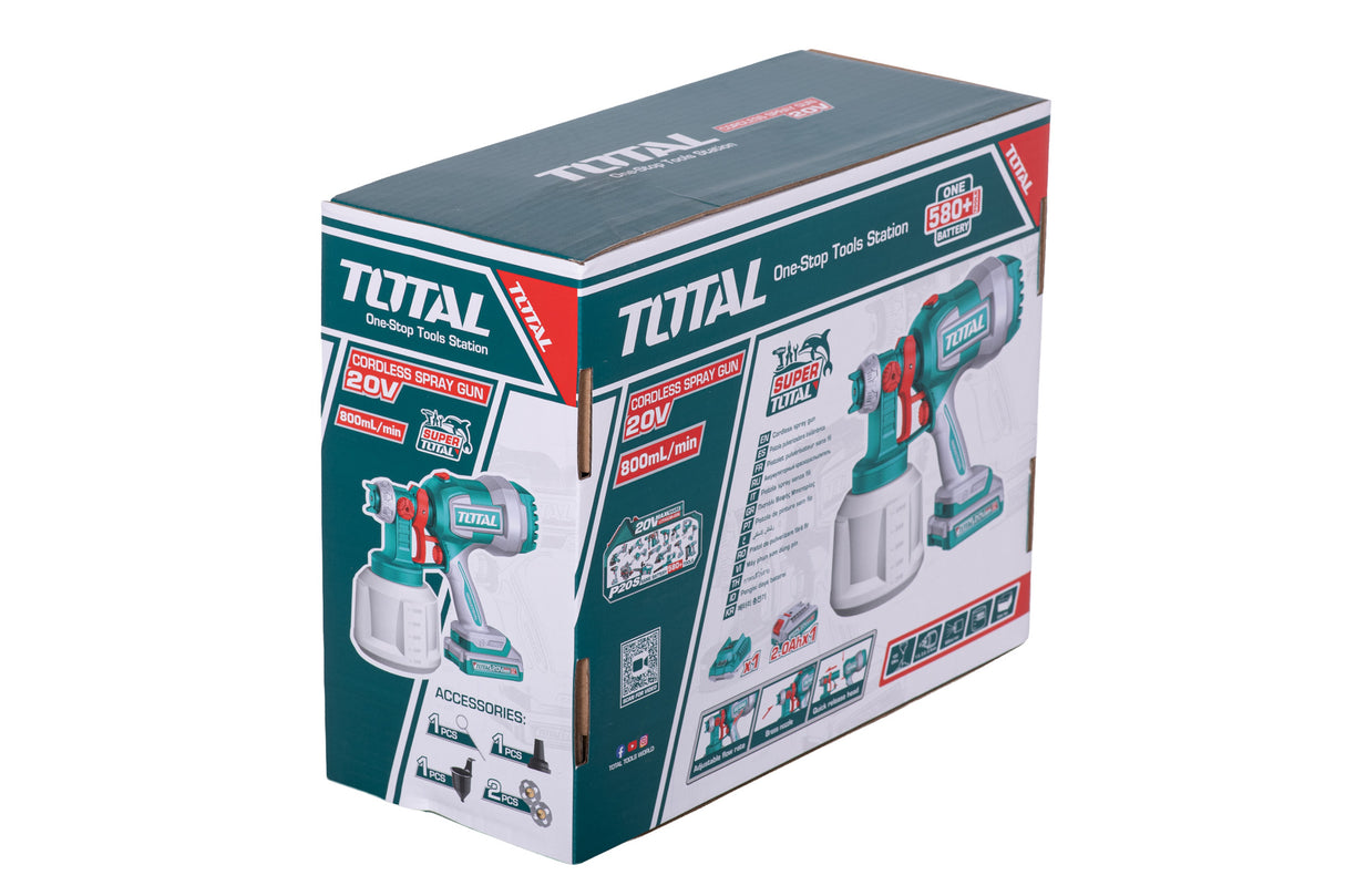 Pistol de vopsit TOTAL 20V – Rezervor 1000 ml, Debit 800 ml/min, Pulverizare reglabila (include cu acumulator si incarcator), 2, atomico.ro