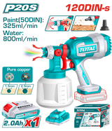 Pistol de vopsit TOTAL 20V – Rezervor 1000 ml, Debit 800 ml/min, Pulverizare reglabila (include cu acumulator si incarcator)