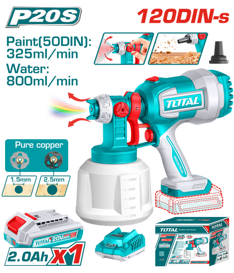 Pistoale aer cald/de lipit/de vopsit, Pistol de vopsit TOTAL 20V – Rezervor 1000 ml, Debit 800 ml/min, Pulverizare reglabila (include cu acumulator si incarcator), 5, atomico.ro