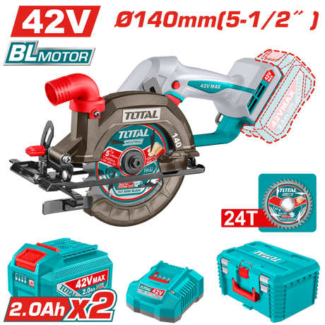 Fierastrau Electric, Fierastrau circular TOTAL 42V, 140 mm, brushless, cu 2 acumulatori 2.0Ah si incarcator, atomico.ro