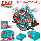 Fierastrau circular TOTAL 42V, 185 mm, brushless, cu 2 acumulatori 2.5Ah si incarcator