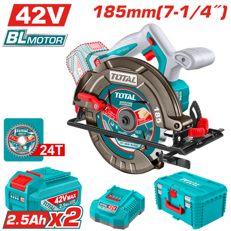 Fierastrau Electric, Fierastrau circular TOTAL 42V, 185 mm, brushless, cu 2 acumulatori 2.5Ah si incarcator, 1, atomico.ro