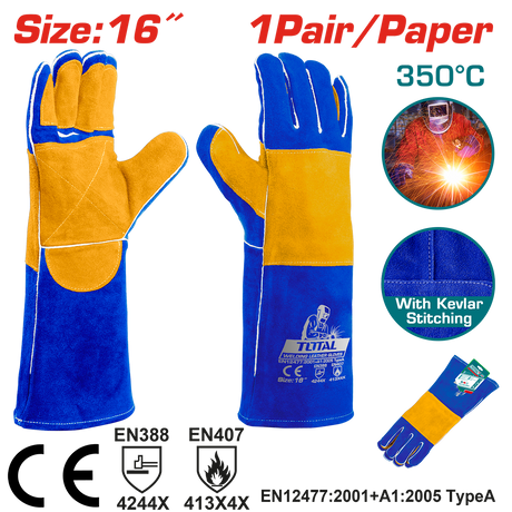 Unelte sezoniere, Manusi sudor TOTAL 16" – Piele groasa, rezistenta 350°C, cusaturi Kevlar, 6, atomico.ro