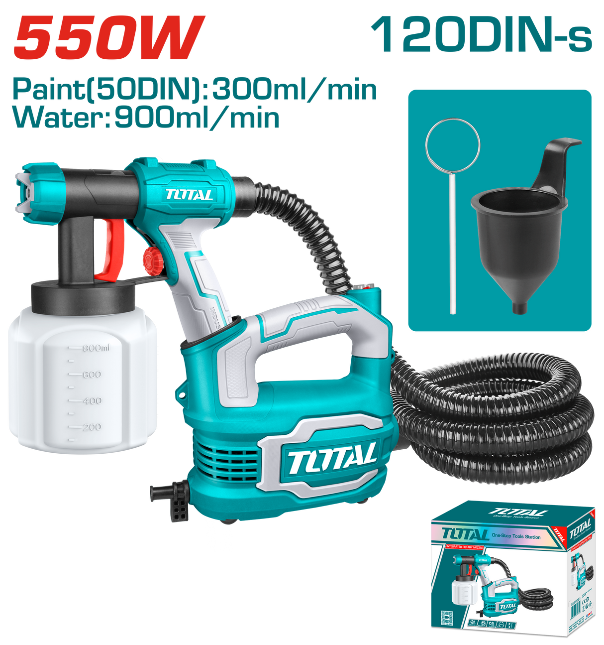 Pistol electric vopsit TOTAL 550W, HVLP, debit 850 ml/min, rezervor 800 ml, 6, atomico.ro