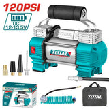 Compresor auto TOTAL 12V, 8 bar, 45 l/min, cilindru dublu, furtun 3 m, geanta inclusa