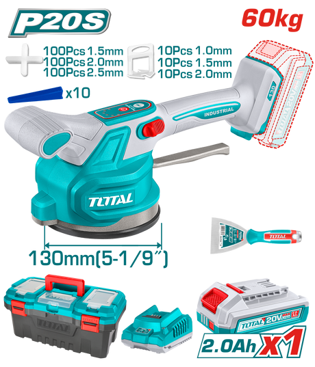 Toate produsele, Vibrator cu ventuza pentru placi ceramice TOTAL 20V, ventuza 130 mm, 10000 rpm, cu acumulator si incarcator, 1, atomico.ro