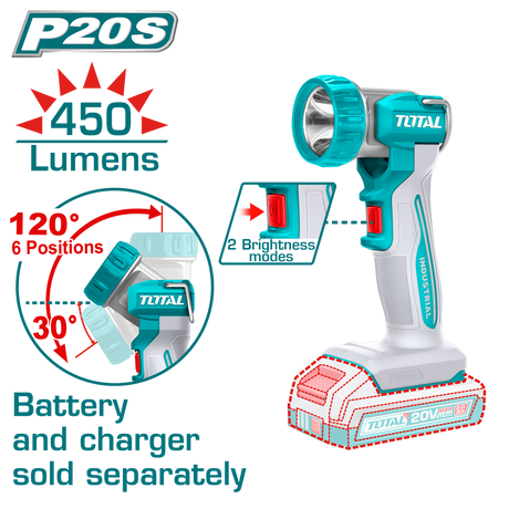 Lampi, lanterne, reflectoare, Lampa de lucru TOTAL 20V Li-Ion, 450 lumeni, fara acumulator si incarcator, 2, atomico.ro
