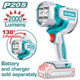 Lampa de lucru TOTAL 20V, 2000 lumeni, LED 22.5W, 3 moduri, cap rotativ 130°, fara acumulator
