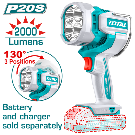 Lampi, lanterne, reflectoare, Lampa de lucru TOTAL 20V, 2000 lumeni, LED 22.5W, 3 moduri, cap rotativ 130°, fara acumulator, 2, atomico.ro