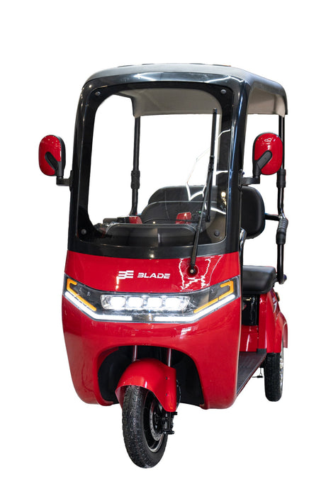 Blade, Triciclu electric pentru 2 persoane BLADE CAB X3, 1200W, 25 km/h, autonomie pana la 70 km, baterie 72V 20Ah, cu acoperis, Rosu/Negru, 2, atomico.ro