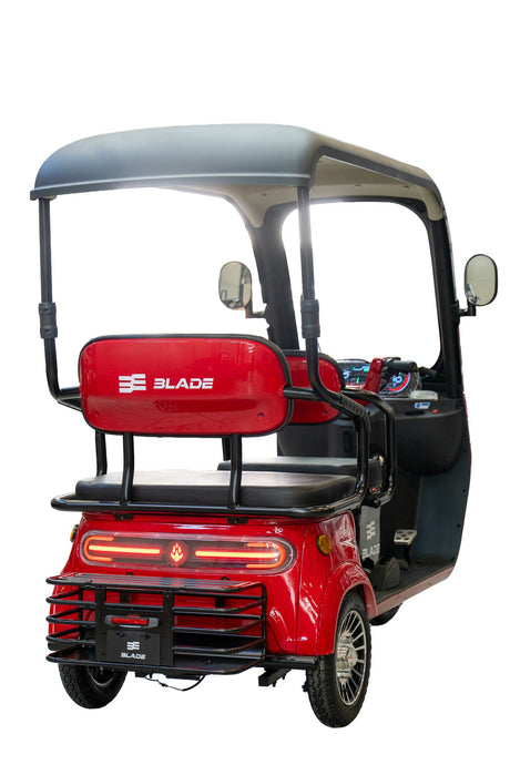 Blade, Triciclu electric pentru 2 persoane BLADE CAB X3, 1200W, 25 km/h, autonomie pana la 70 km, baterie 72V 20Ah, cu acoperis, Rosu/Negru, 3, atomico.ro